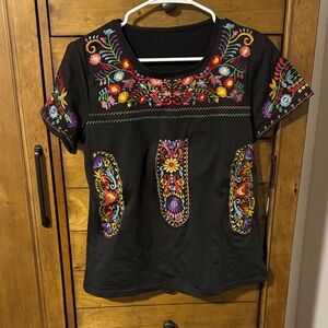 Embroidered Black Women's Top